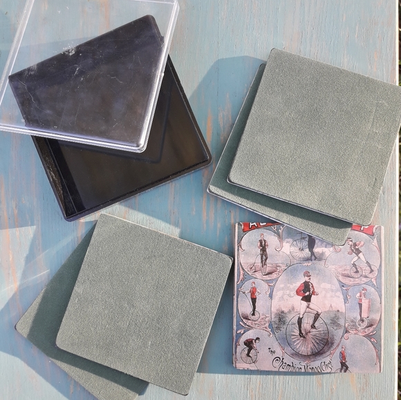 Coaster Set 6 Vintage Drink Coasters Box French - Picture 8 of 16